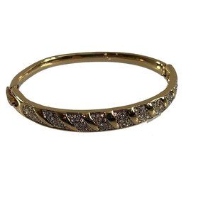 Vintage Gold Tone Rhinestones Bracelet Bangle Spiral Wave Pattern Sparkle